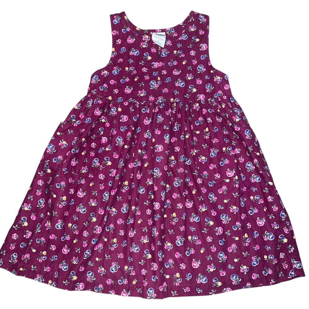 Vintage OshKosh B'Gosh girls floral corduroy cotton dress size 5 multicolor